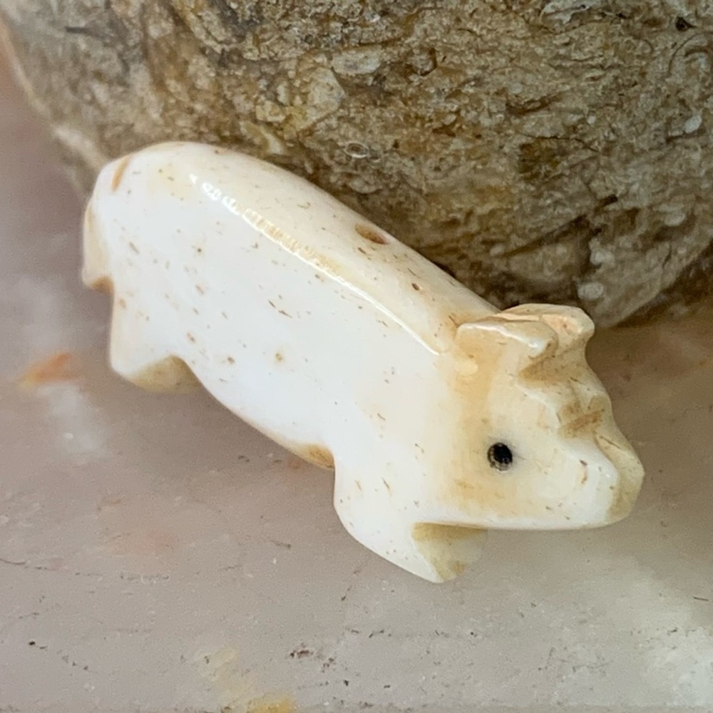 Vintage Hand Carved Pig Bone Bead Native American Style Miniature Animal 1.1"